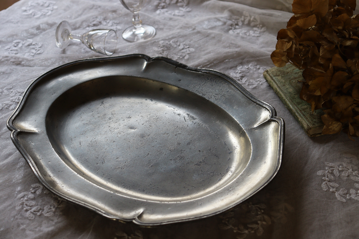v33-2 フランスBrocante オーバル 花リム エタントレイ